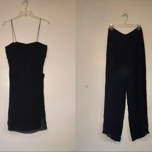 Pentimento 100% Silk Two Piece Set Spaghetti Strap Sheer Dual Layer Side Tie Top